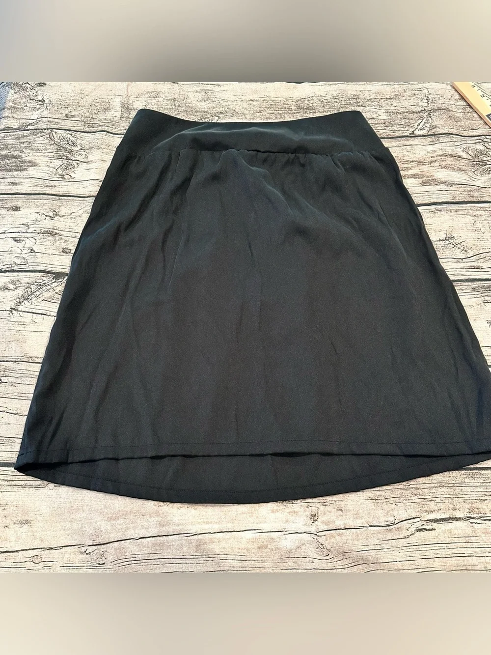 Chico’s Classic Black A-Line Skirt, Knee Length, Polyester Blend Pull-On, Size 2